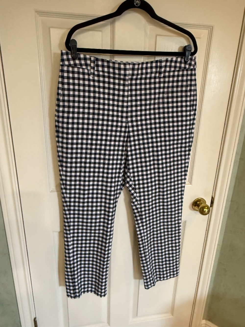 Lands End Navy Blue Gingham Mid rise Straight leg Stretch Chinos 14T